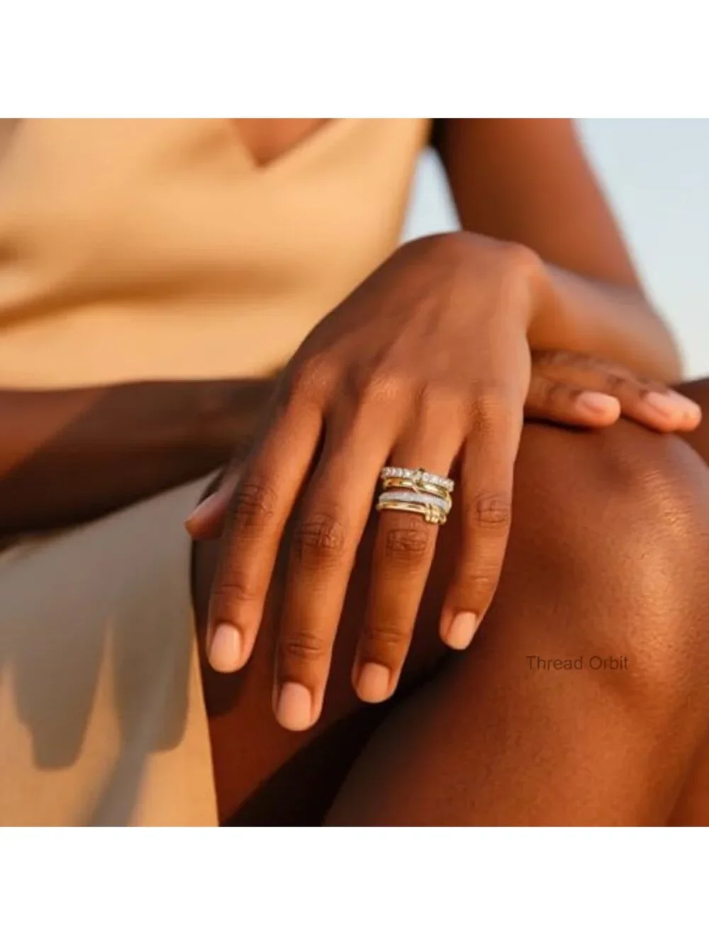 18K Gold-Plated Interlocking Ring Set for Women Non Tarnish CZ Band